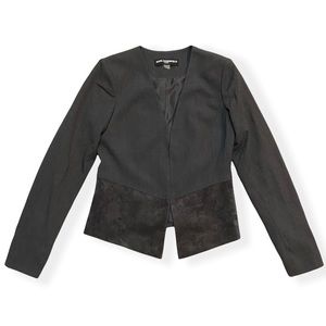 Karl Lagerfeld Paris Suede Jacket Blazer Shoulder Pads Gray Women Size 2